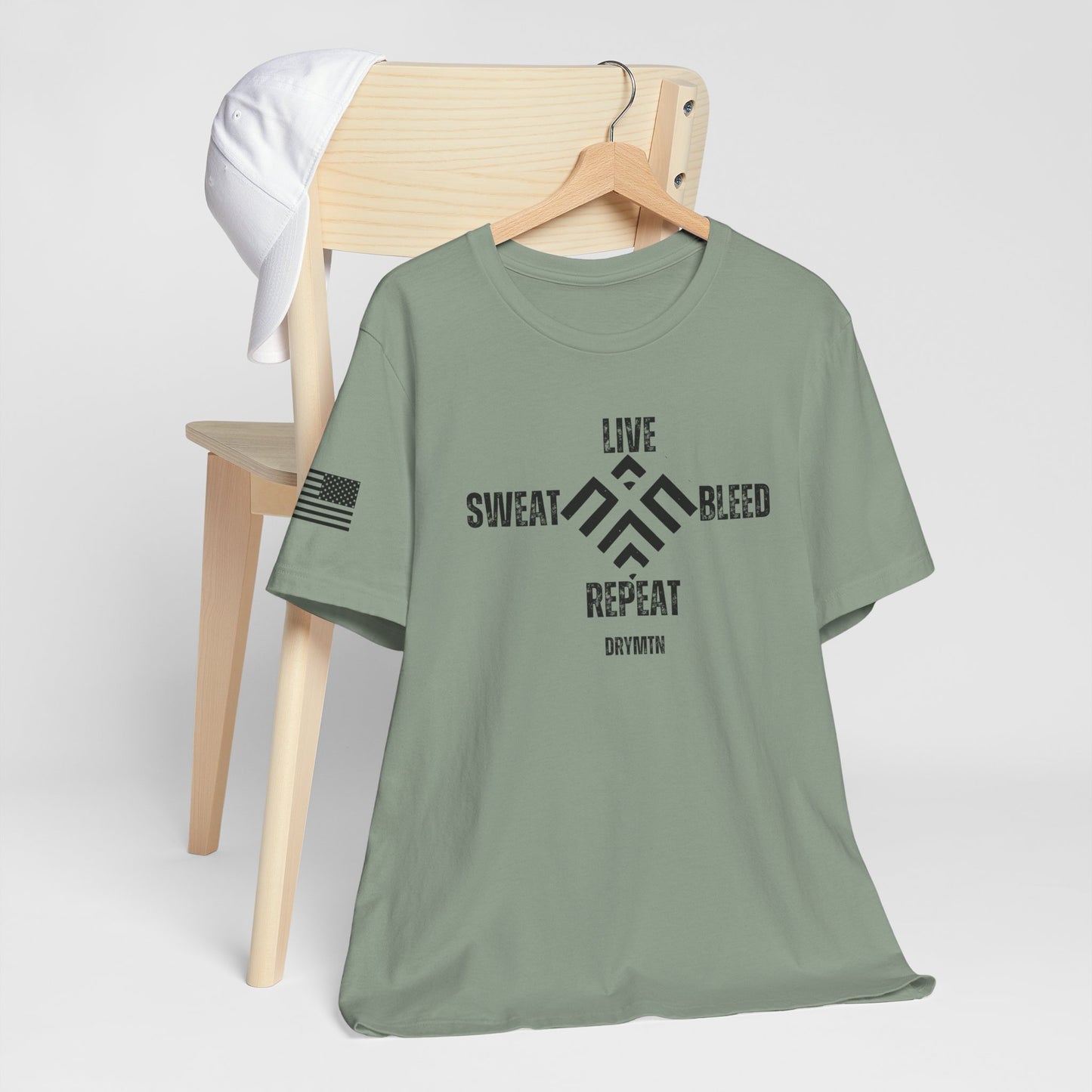 DryMtn Live. Sweat. Bleed. Repeat. Performance Jersey T-Shirt. Designed for Athletes, Hunters & Outdoor Warriors