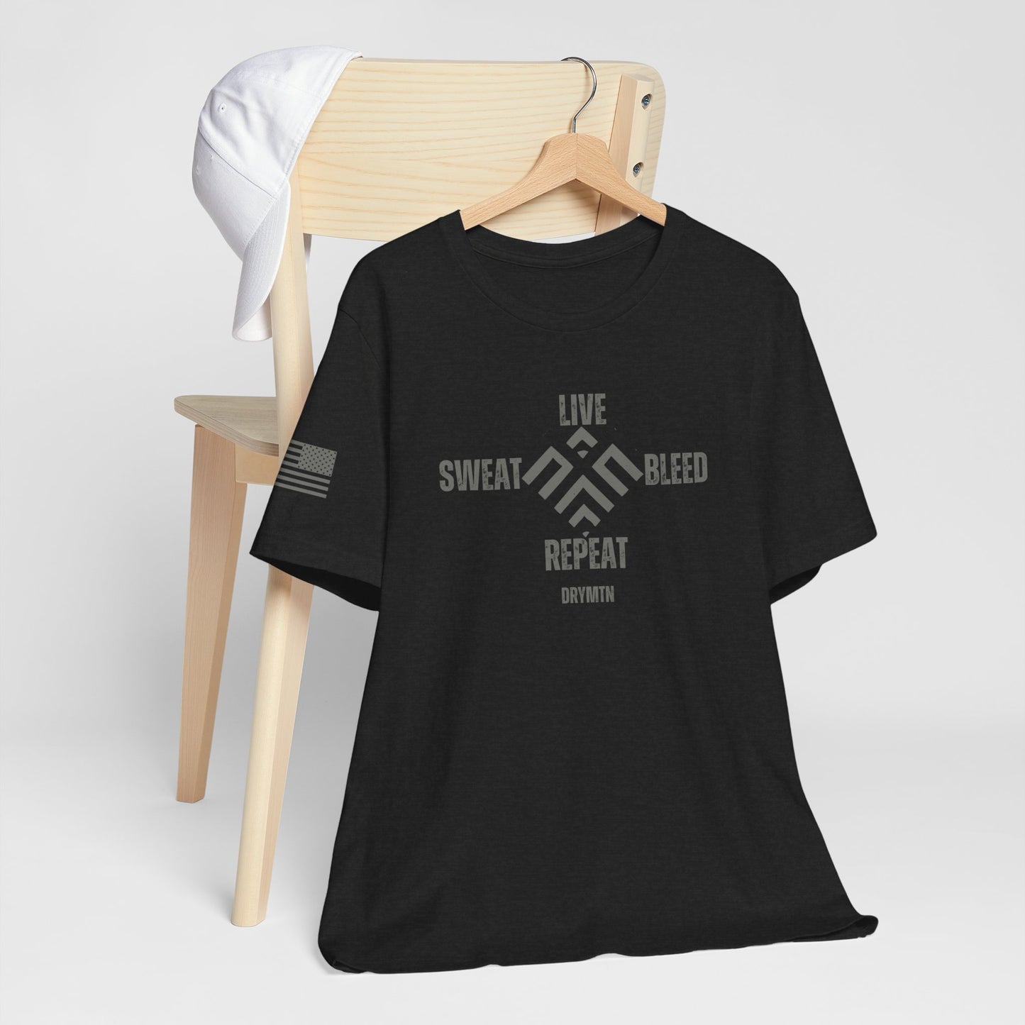 DryMtn Live. Sweat. Bleed. Repeat. Performance Jersey T-Shirt. Designed for Athletes, Hunters & Outdoor Warriors