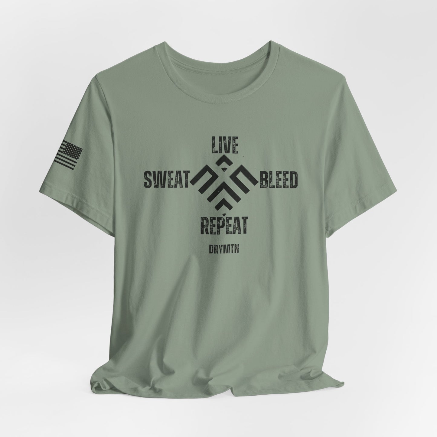 DryMtn Live. Sweat. Bleed. Repeat. Performance Jersey T-Shirt. Designed for Athletes, Hunters & Outdoor Warriors